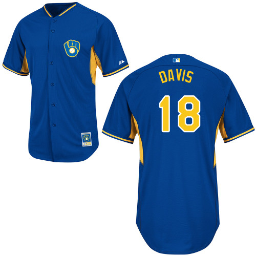 Khris Davis #18 Youth Baseball Jersey-Milwaukee Brewers Authentic 2014 Blue Cool Base BP MLB Jersey